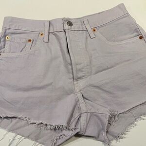 Levi's Lavender Frayed Hem High-Rise Jean Shorts